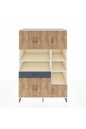 Kronos Dolap 10 Raflı Tek Çekmeceli 6 Kapaklı 132x59x195 Aytaşı-Çam/Antrasit