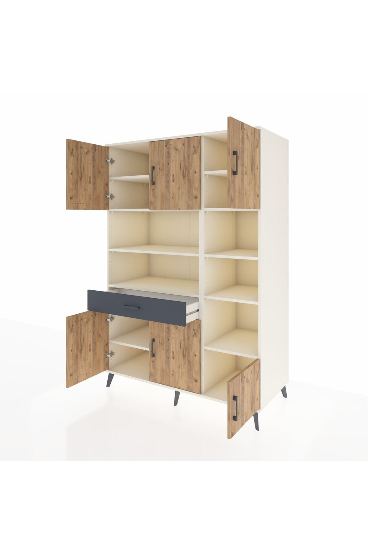 Kronos Dolap 10 Raflı Tek Çekmeceli 6 Kapaklı 132x59x195 Aytaşı-Çam/Antrasit