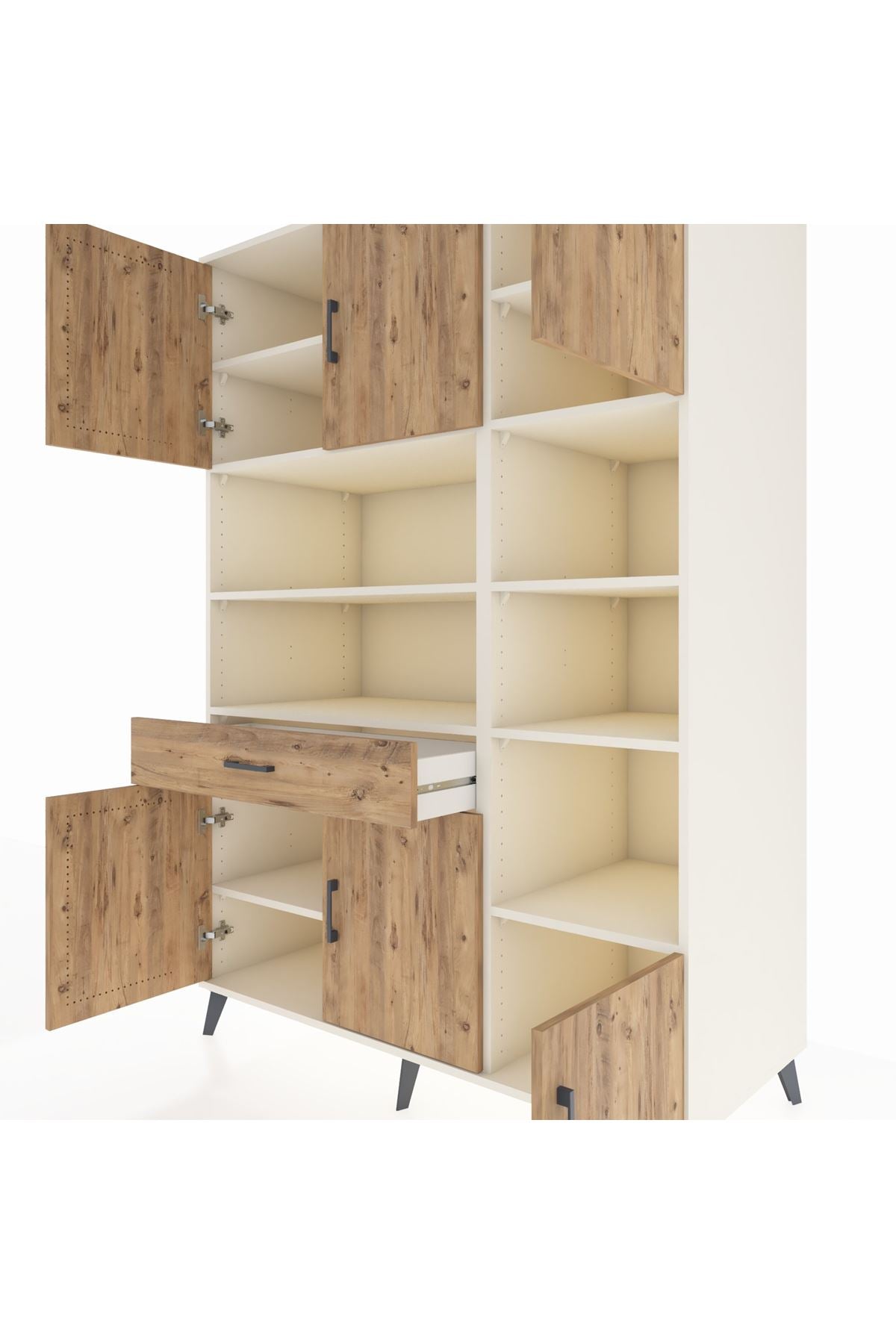 Kronos Dolap 10 Raflı Tek Çekmeceli 6 Kapaklı 132x59x195 Aytaşı-Çam/Çam