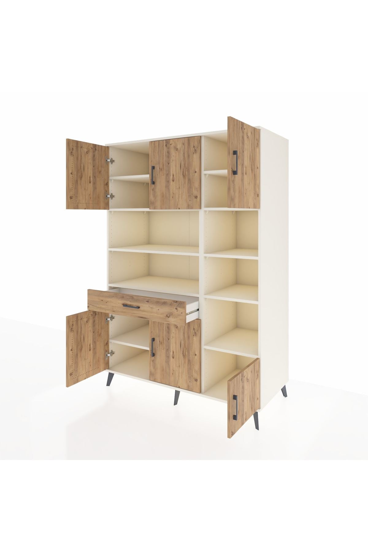 Kronos Dolap 10 Raflı Tek Çekmeceli 6 Kapaklı 132x59x195 Aytaşı-Çam/Çam