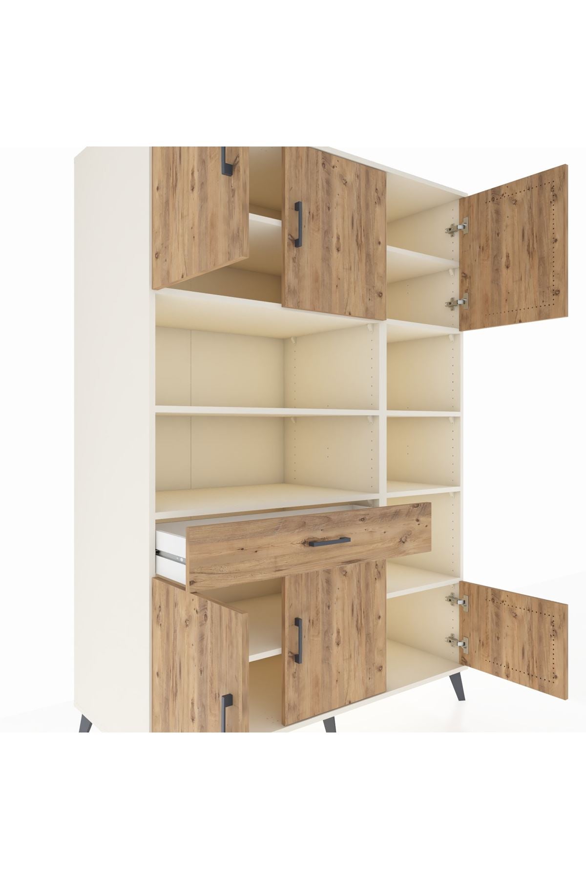 Kronos Dolap 10 Raflı Tek Çekmeceli 6 Kapaklı 132x59x195 Aytaşı-Çam/Çam