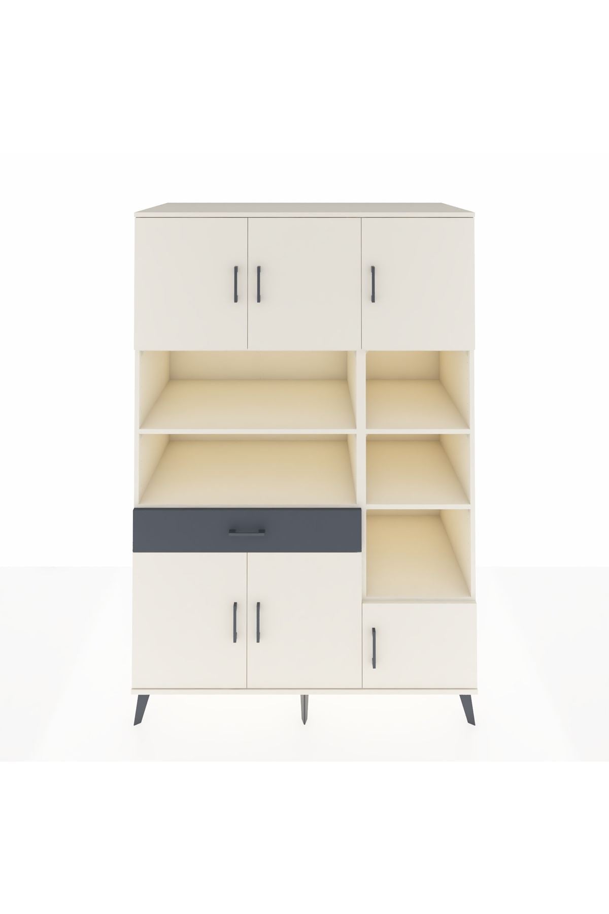 Kronos Dolap 10 Raflı Tek Çekmeceli 6 Kapaklı 132x59x195 Aytaşı-Aytaşı/Antrasit