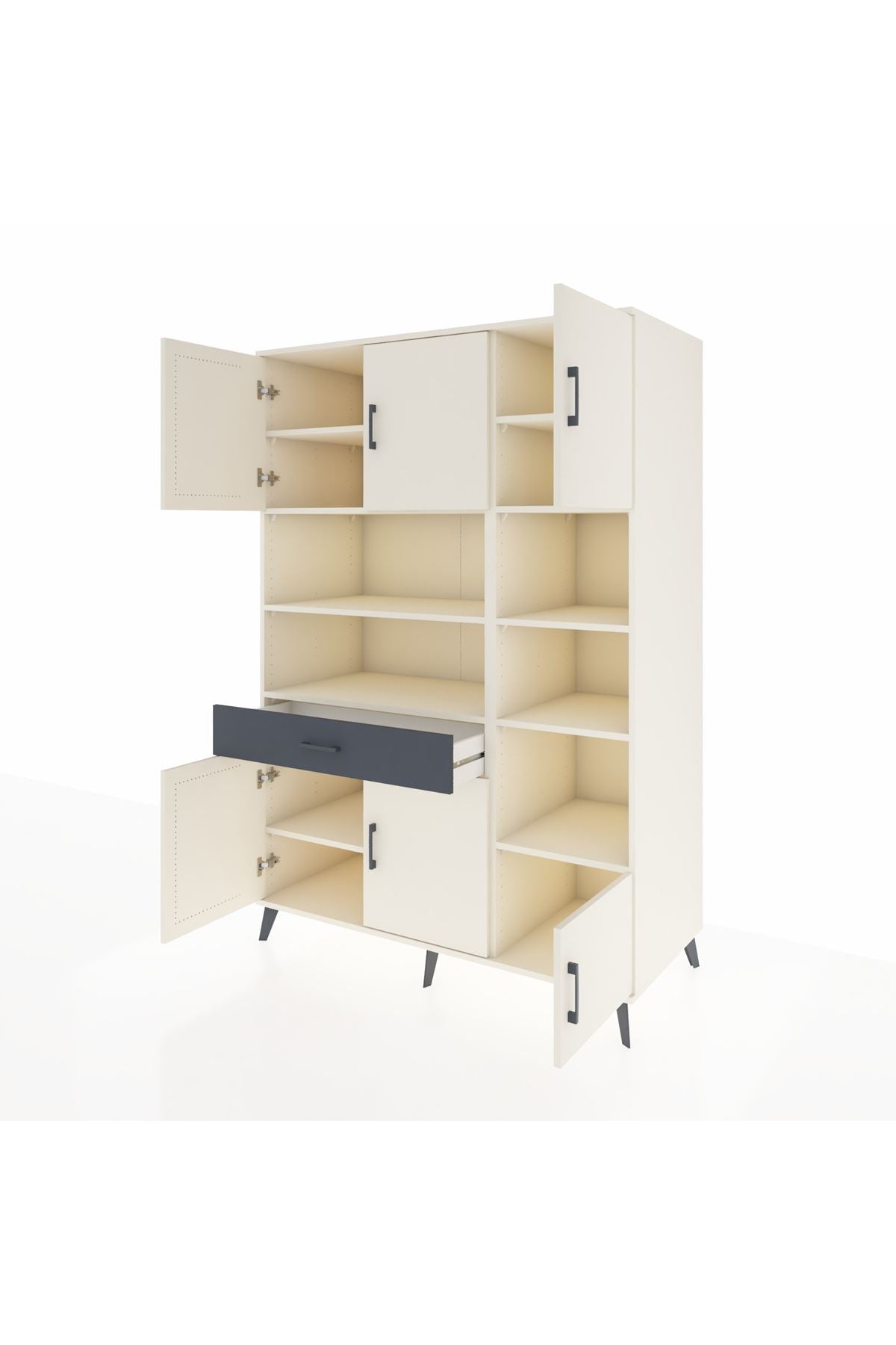 Kronos Dolap 10 Raflı Tek Çekmeceli 6 Kapaklı 132x59x195 Aytaşı-Aytaşı/Antrasit