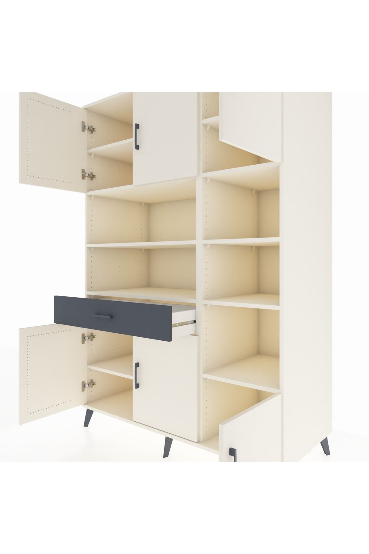 Kronos Dolap 10 Raflı Tek Çekmeceli 6 Kapaklı 132x59x195 Aytaşı-Aytaşı/Antrasit