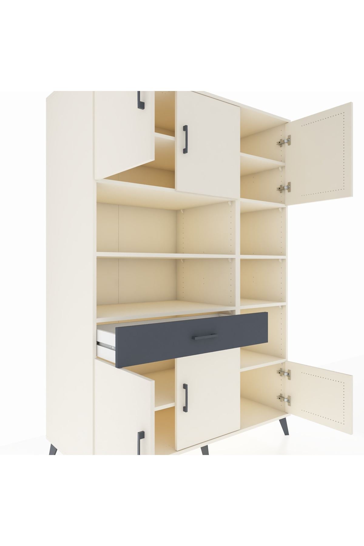 Kronos Dolap 10 Raflı Tek Çekmeceli 6 Kapaklı 132x59x195 Aytaşı-Aytaşı/Antrasit