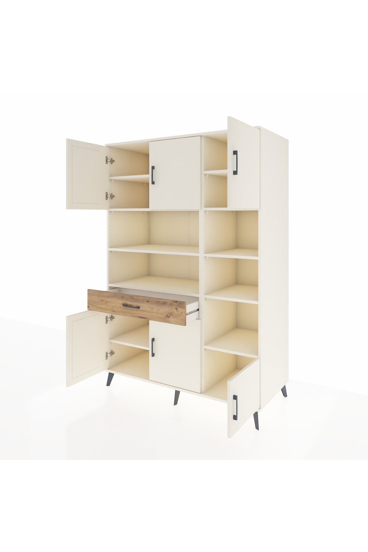 Kronos Dolap 10 Raflı Tek Çekmeceli 6 Kapaklı 132x59x195 Aytaşı-Aytaşı/Çam