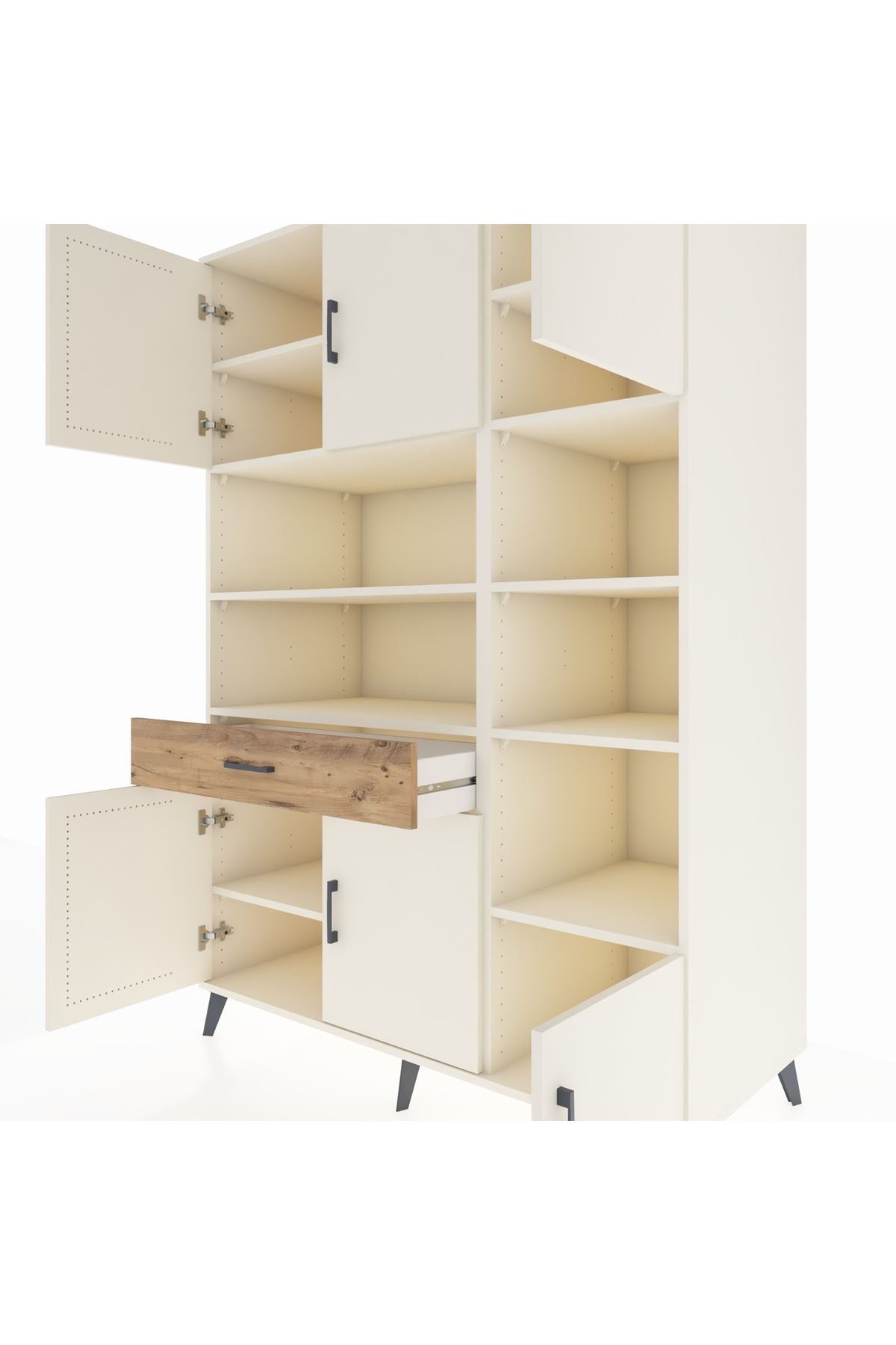 Kronos Dolap 10 Raflı Tek Çekmeceli 6 Kapaklı 132x59x195 Aytaşı-Aytaşı/Çam