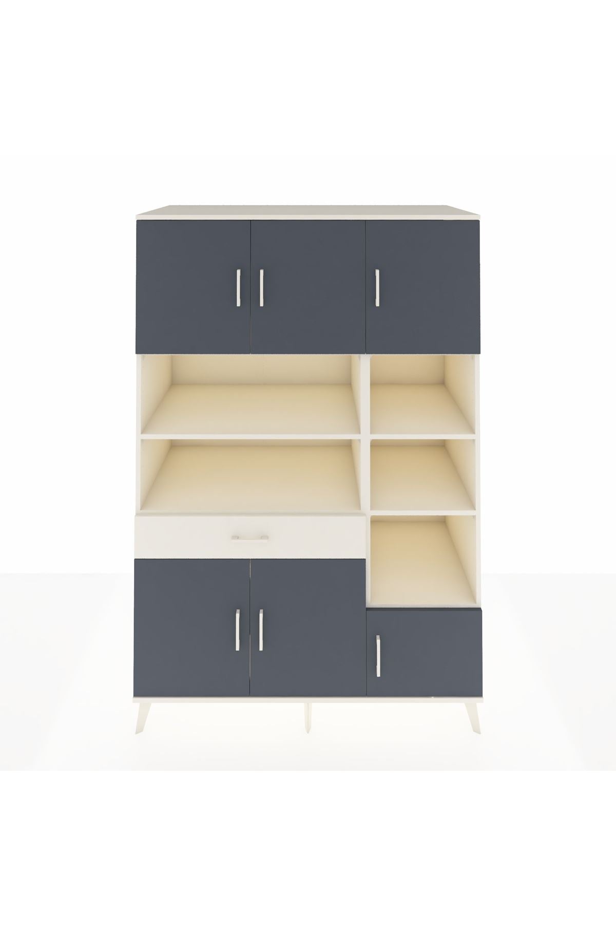 Kronos Dolap 10 Raflı Tek Çekmeceli 6 Kapaklı 132x59x195 Aytaşı-Antrasit/Aytaşı