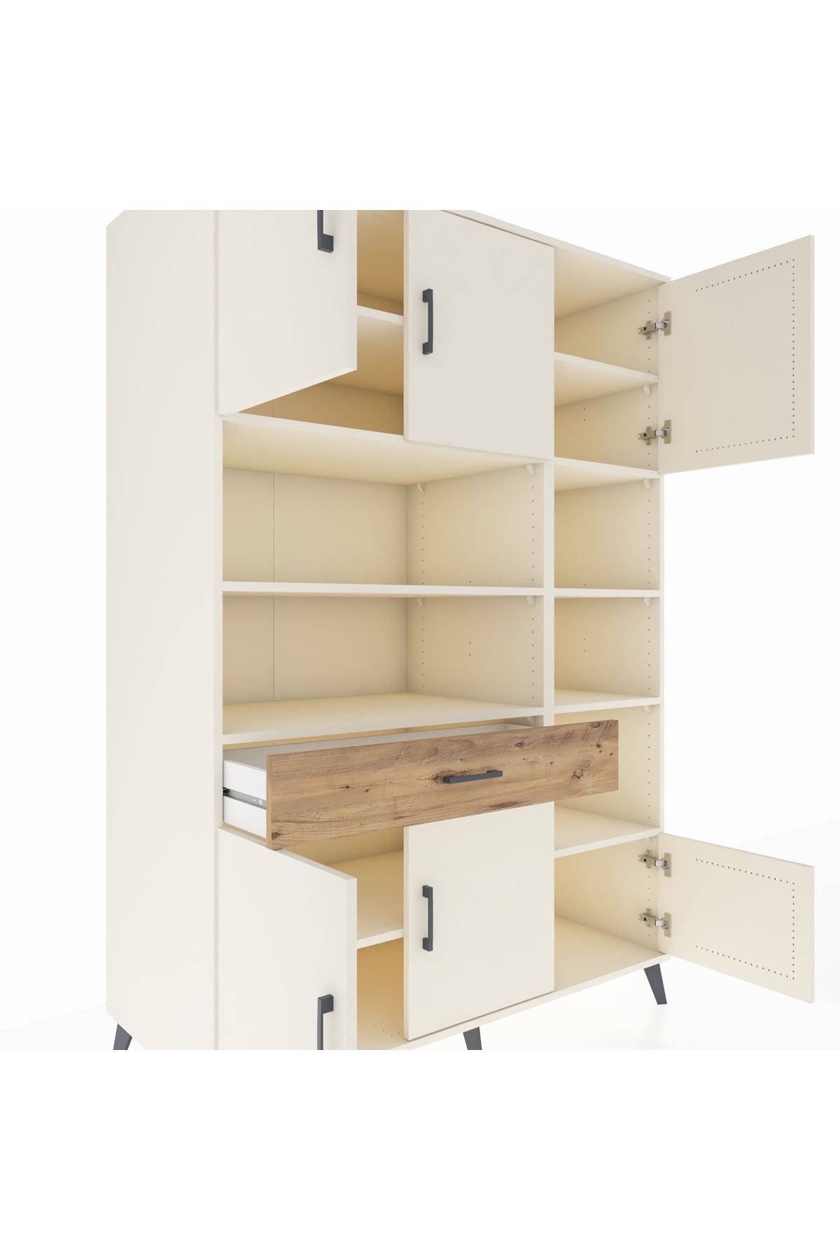 Kronos Dolap 10 Raflı Tek Çekmeceli 6 Kapaklı 132x59x195 Aytaşı-Aytaşı/Çam