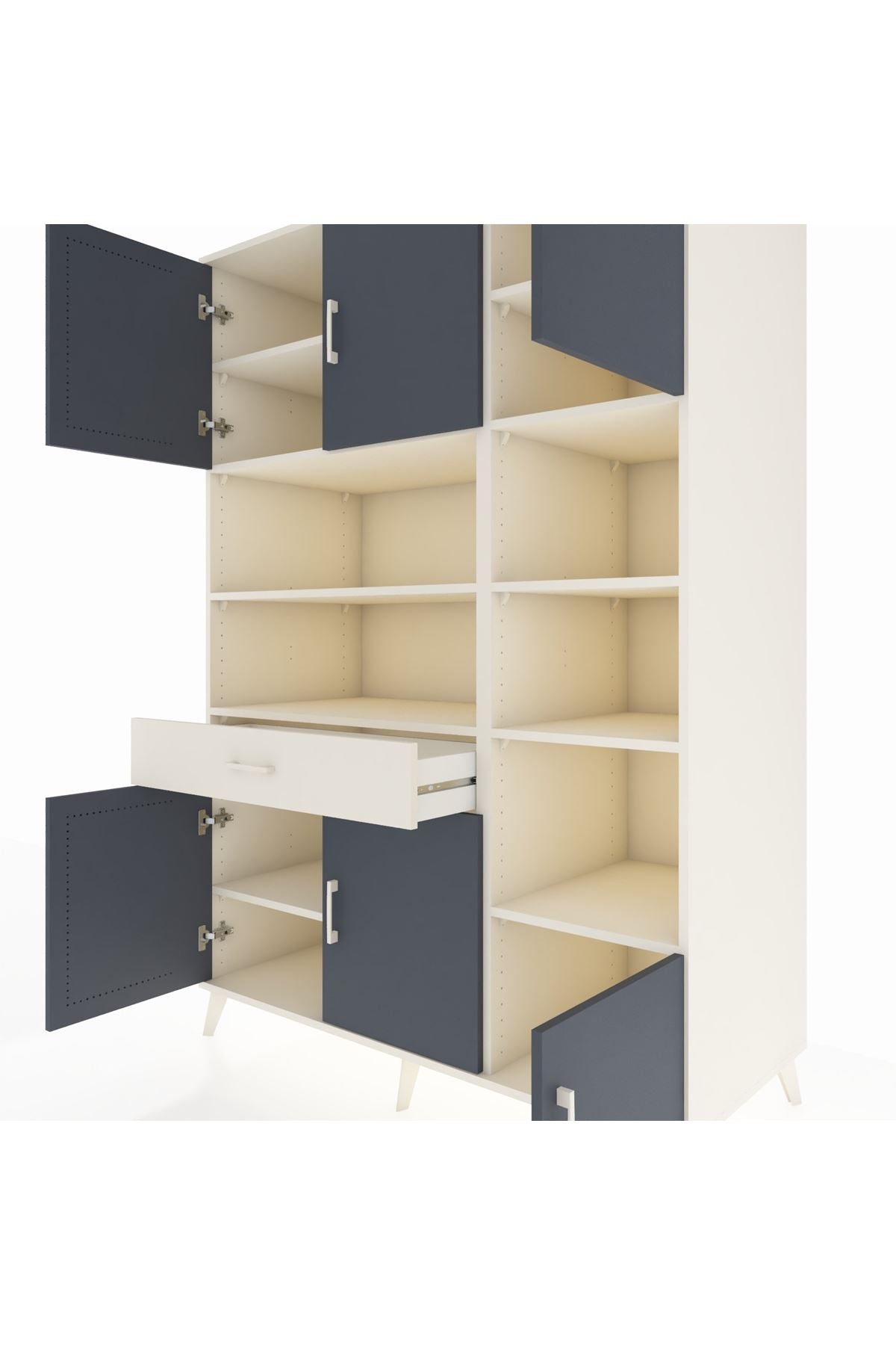 Kronos Dolap 10 Raflı Tek Çekmeceli 6 Kapaklı 132x59x195 Aytaşı-Antrasit/Aytaşı