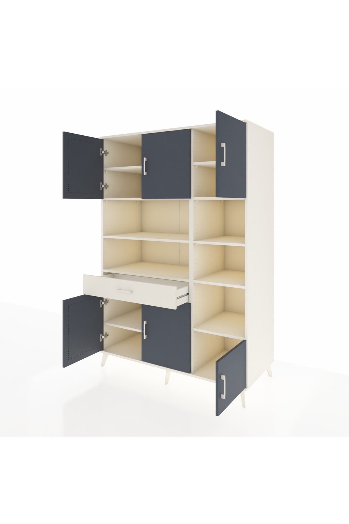 Kronos Dolap 10 Raflı Tek Çekmeceli 6 Kapaklı 132x59x195 Aytaşı-Antrasit/Aytaşı