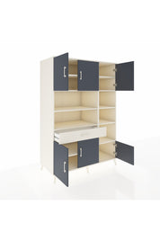 Kronos Dolap 10 Raflı Tek Çekmeceli 6 Kapaklı 132x59x195 Aytaşı-Antrasit/Aytaşı