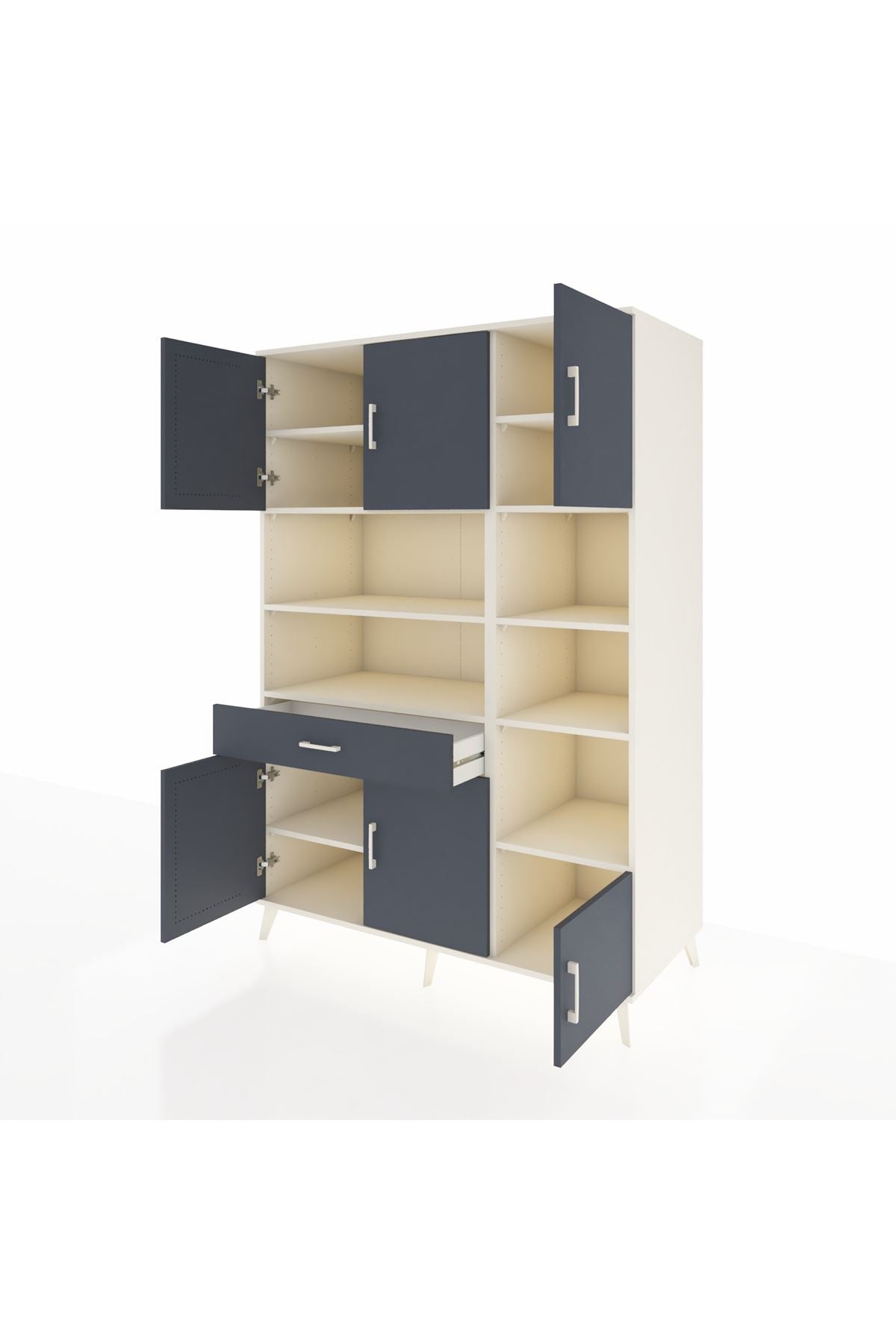 Kronos Dolap 10 Raflı Tek Çekmeceli 6 Kapaklı 132x59x195 Aytaşı-Antrasit/Antrasit