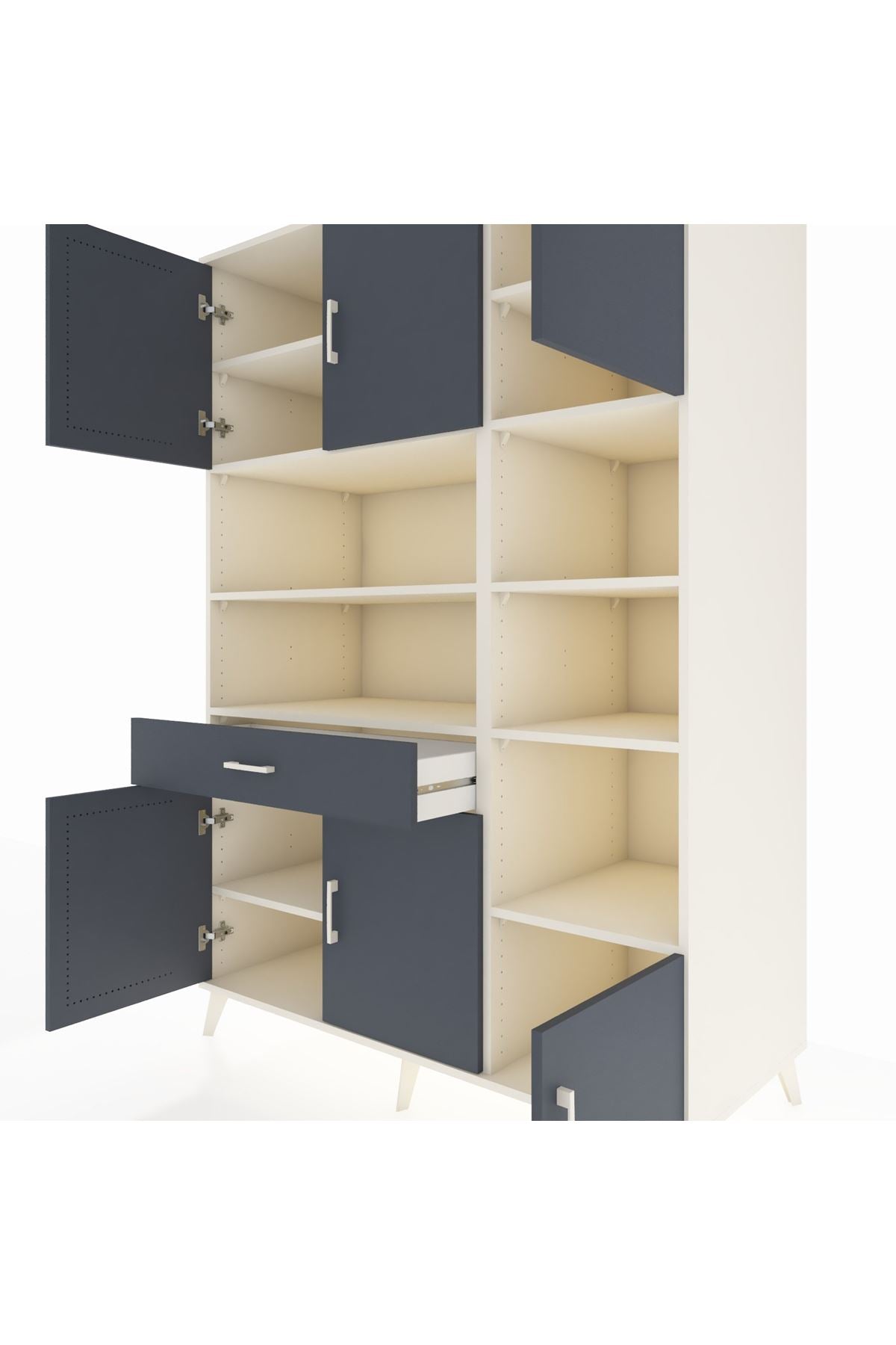 Kronos Dolap 10 Raflı Tek Çekmeceli 6 Kapaklı 132x59x195 Aytaşı-Antrasit/Antrasit