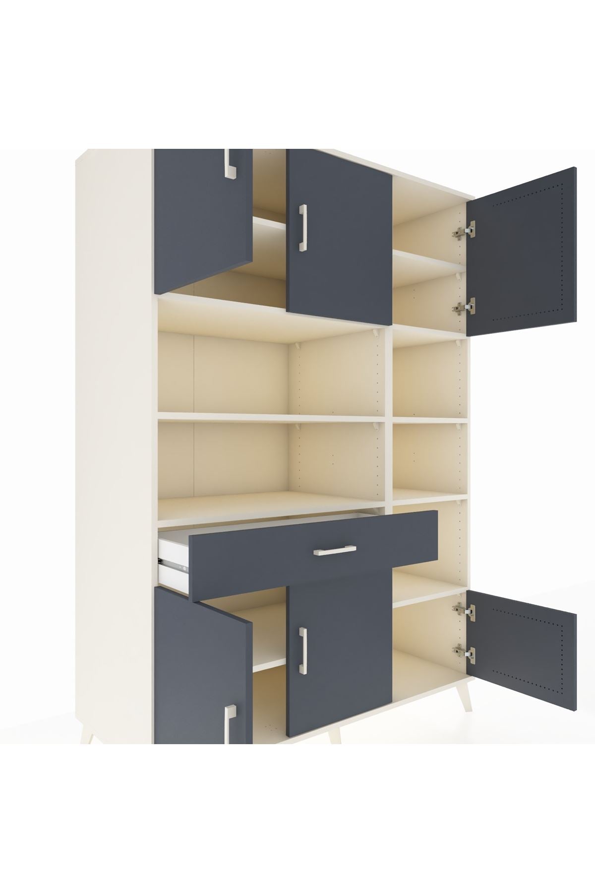 Kronos Dolap 10 Raflı Tek Çekmeceli 6 Kapaklı 132x59x195 Aytaşı-Antrasit/Antrasit