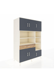 Kronos Dolap 10 Raflı Tek Çekmeceli 6 Kapaklı 132x59x195 Aytaşı-Antrasit/Çam