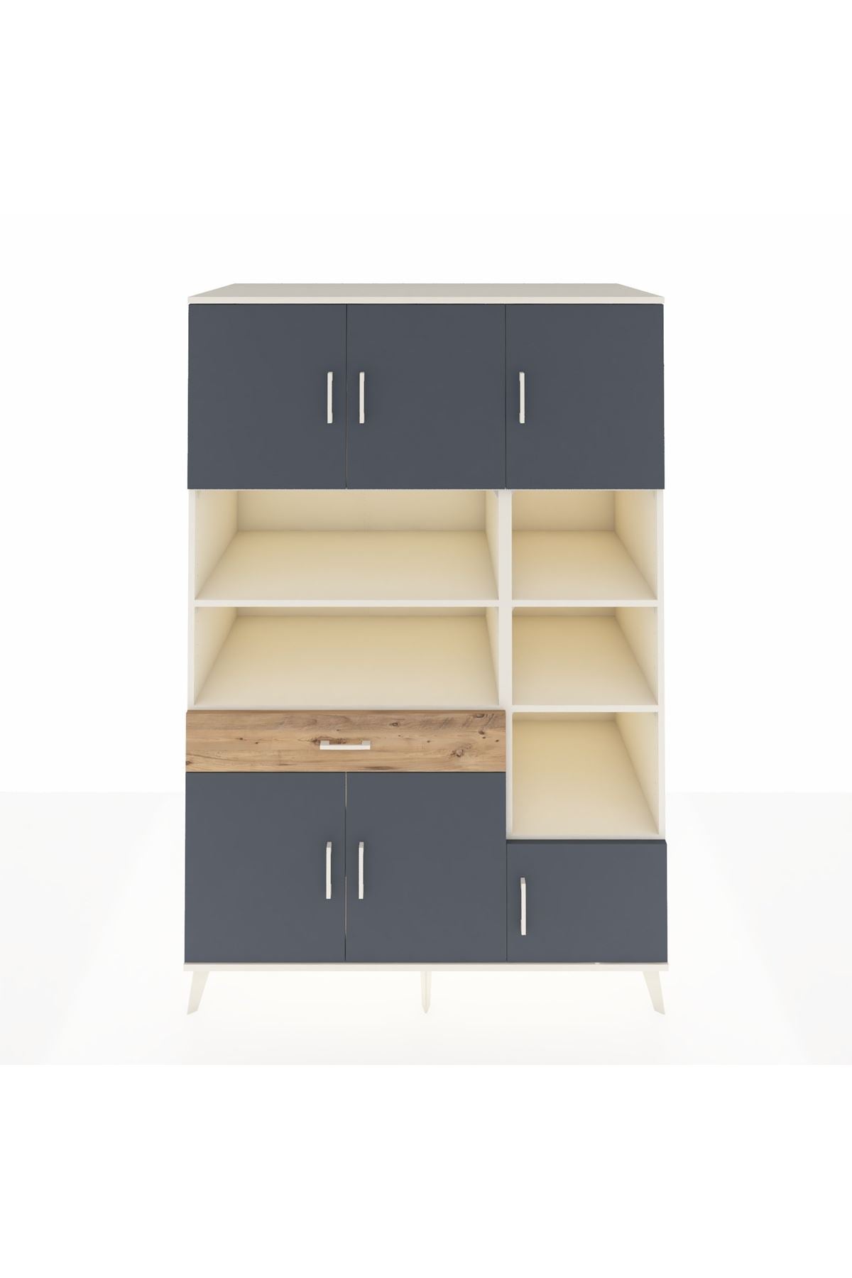 Kronos Dolap 10 Raflı Tek Çekmeceli 6 Kapaklı 132x59x195 Aytaşı-Antrasit/Çam