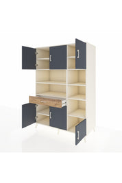 Kronos Dolap 10 Raflı Tek Çekmeceli 6 Kapaklı 132x59x195 Aytaşı-Antrasit/Çam