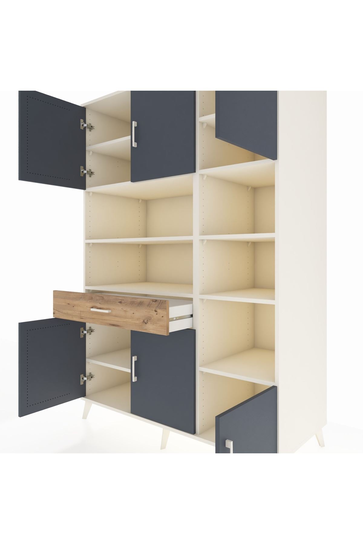 Kronos Dolap 10 Raflı Tek Çekmeceli 6 Kapaklı 132x59x195 Aytaşı-Antrasit/Çam