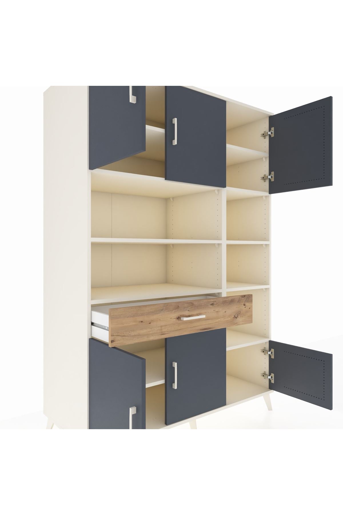 Kronos Dolap 10 Raflı Tek Çekmeceli 6 Kapaklı 132x59x195 Aytaşı-Antrasit/Çam