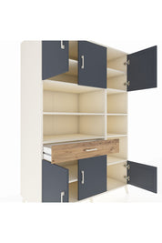 Kronos Dolap 10 Raflı Tek Çekmeceli 6 Kapaklı 132x59x195 Aytaşı-Antrasit/Çam