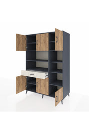 Kronos Dolap 10 Raflı Tek Çekmeceli 6 Kapaklı 132x59x195 Antrasit-Çam/Aytaşı