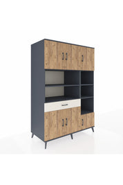 Kronos Dolap 10 Raflı Tek Çekmeceli 6 Kapaklı 132x59x195 Antrasit-Çam/Aytaşı