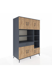 Kronos Dolap 10 Raflı Tek Çekmeceli 6 Kapaklı 132x59x195 Antrasit-Çam/Antrasit