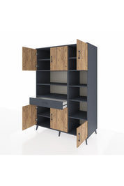 Kronos Dolap 10 Raflı Tek Çekmeceli 6 Kapaklı 132x59x195 Antrasit-Çam/Antrasit