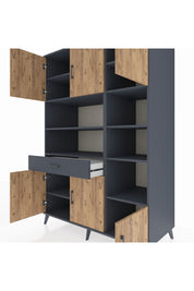 Kronos Dolap 10 Raflı Tek Çekmeceli 6 Kapaklı 132x59x195 Antrasit-Çam/Antrasit