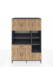 Kronos Dolap 10 Raflı Tek Çekmeceli 6 Kapaklı 132x59x195 Antrasit-Çam/Çam