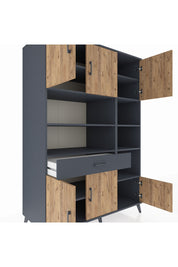 Kronos Dolap 10 Raflı Tek Çekmeceli 6 Kapaklı 132x59x195 Antrasit-Çam/Antrasit