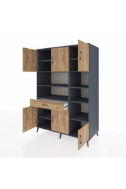 Kronos Dolap 10 Raflı Tek Çekmeceli 6 Kapaklı 132x59x195 Antrasit-Çam/Çam