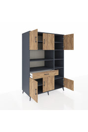 Kronos Dolap 10 Raflı Tek Çekmeceli 6 Kapaklı 132x59x195 Antrasit-Çam/Çam