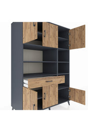 Kronos Dolap 10 Raflı Tek Çekmeceli 6 Kapaklı 132x59x195 Antrasit-Çam/Çam