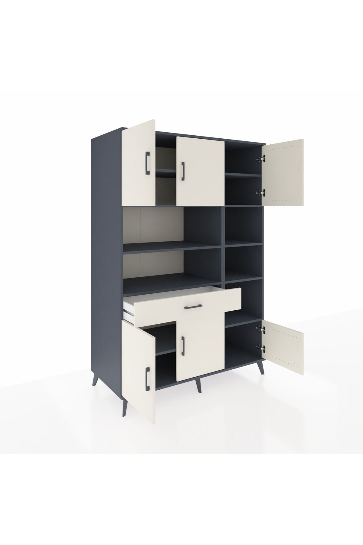 Kronos Dolap 10 Raflı Tek Çekmeceli 6 Kapaklı 132x59x195 Antrasit-Aytaşı/Aytaşı