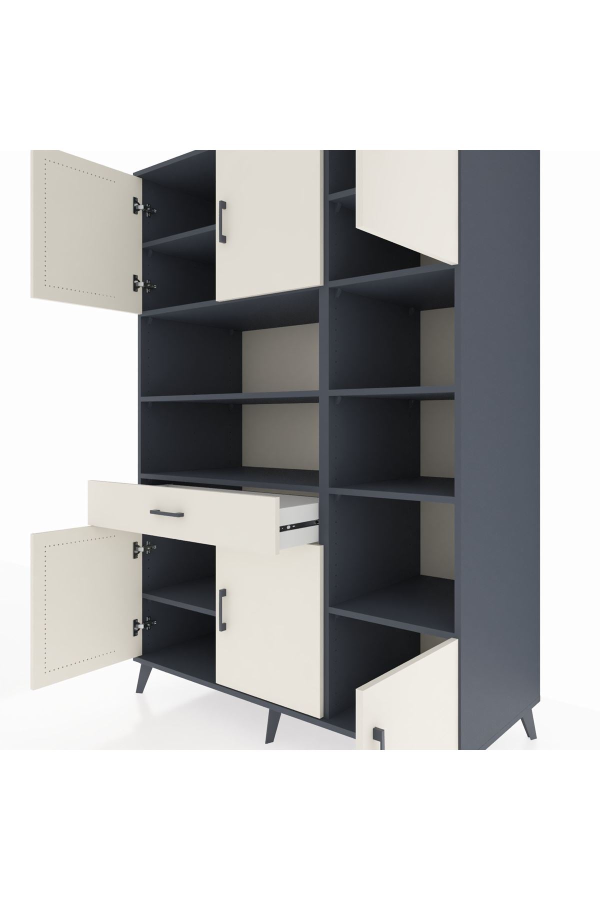 Kronos Dolap 10 Raflı Tek Çekmeceli 6 Kapaklı 132x59x195 Antrasit-Aytaşı/Aytaşı