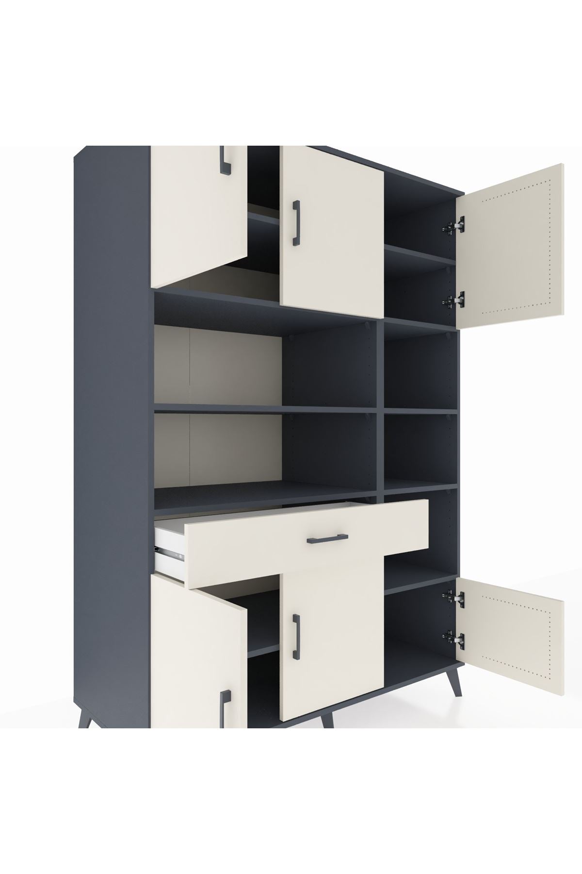 Kronos Dolap 10 Raflı Tek Çekmeceli 6 Kapaklı 132x59x195 Antrasit-Aytaşı/Aytaşı