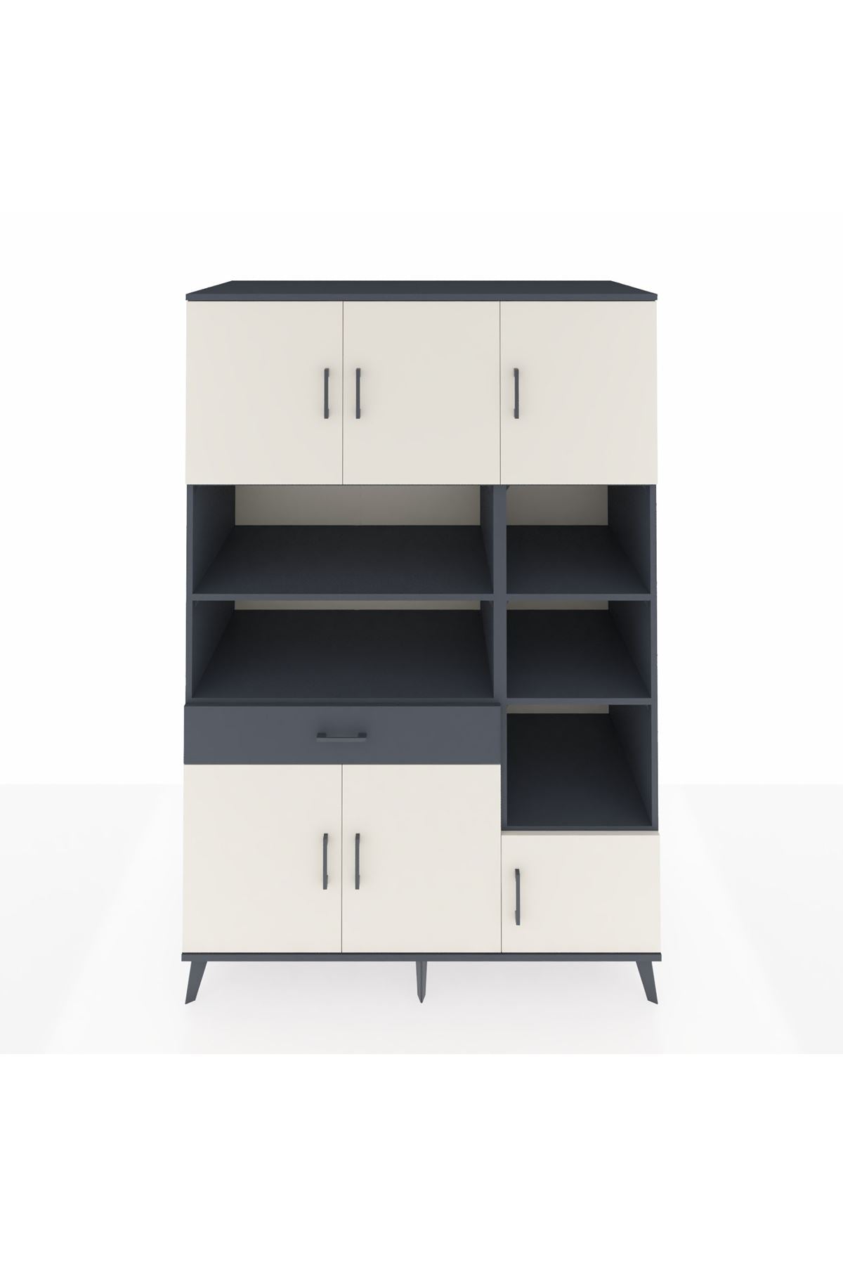 Kronos Dolap 10 Raflı Tek Çekmeceli 6 Kapaklı 132x59x195 Antrasit-Aytaşı/Antrasit