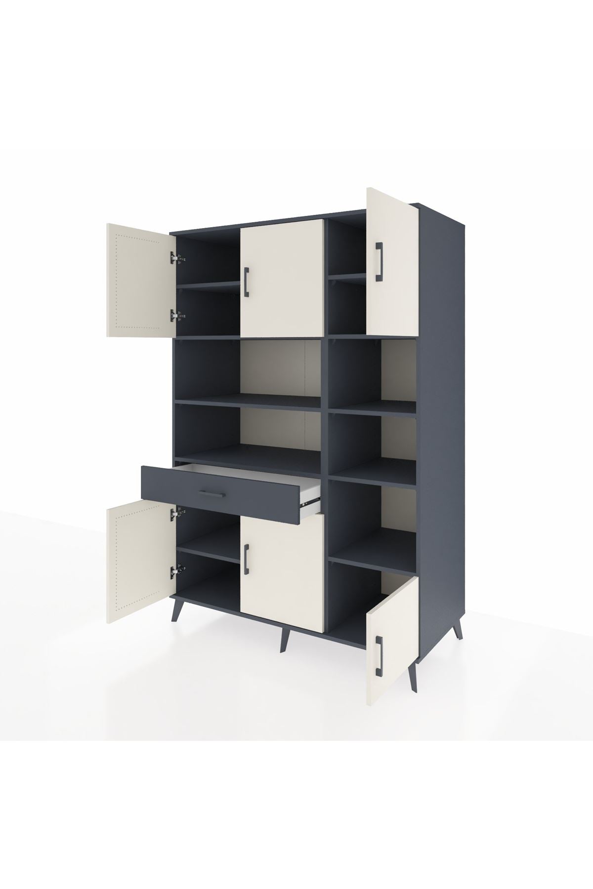 Kronos Dolap 10 Raflı Tek Çekmeceli 6 Kapaklı 132x59x195 Antrasit-Aytaşı/Antrasit