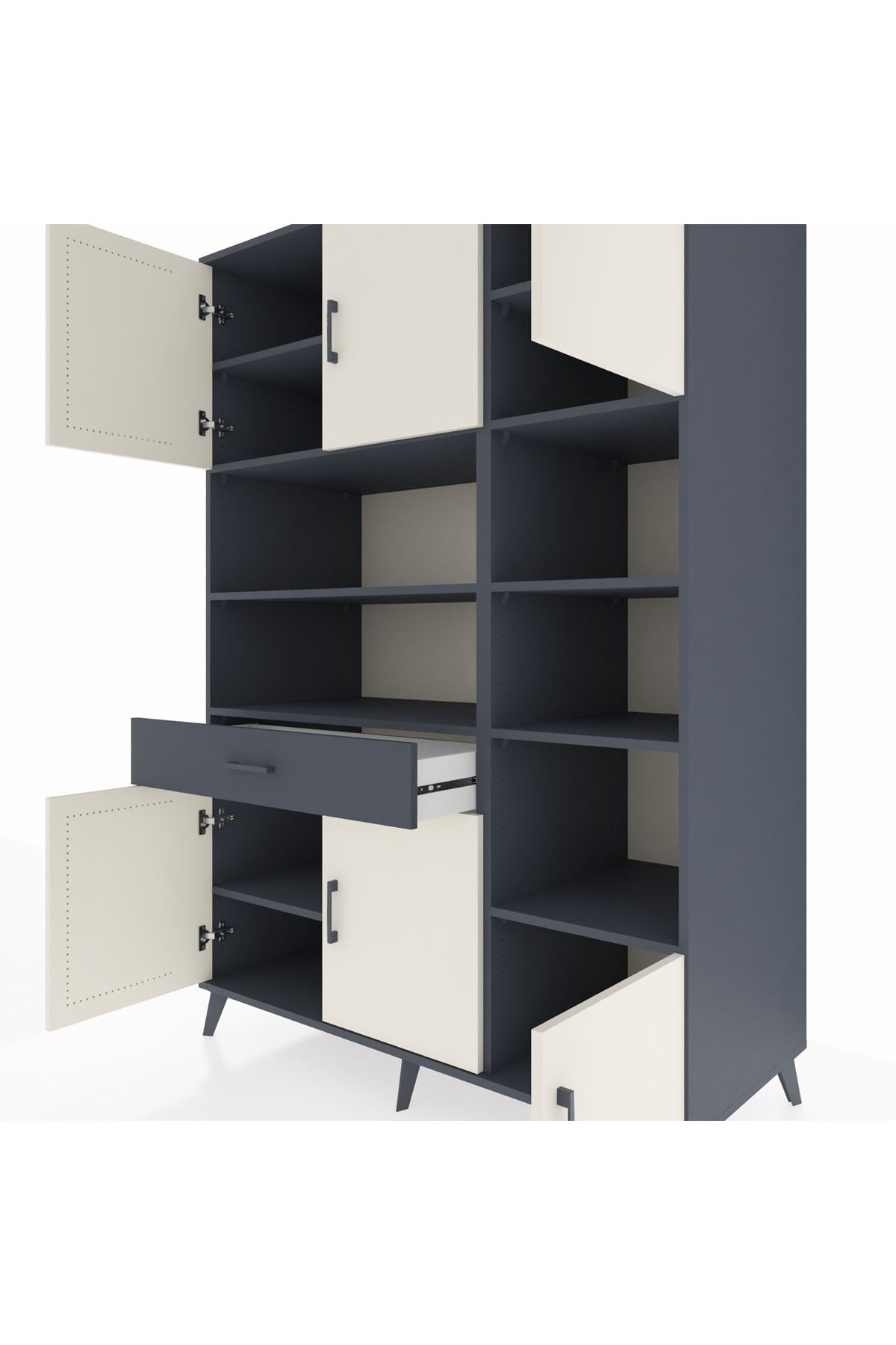 Kronos Dolap 10 Raflı Tek Çekmeceli 6 Kapaklı 132x59x195 Antrasit-Aytaşı/Antrasit