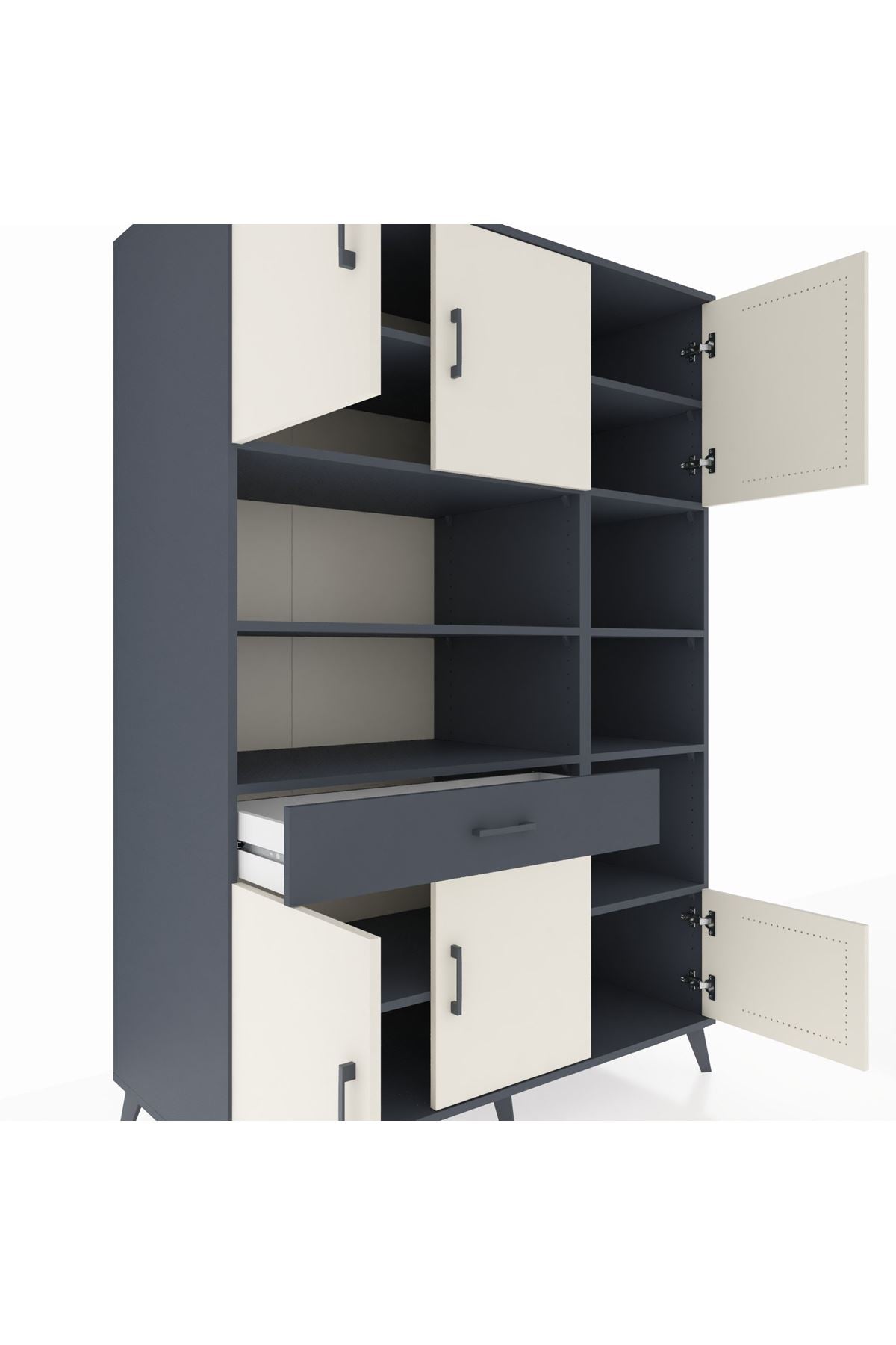 Kronos Dolap 10 Raflı Tek Çekmeceli 6 Kapaklı 132x59x195 Antrasit-Aytaşı/Antrasit