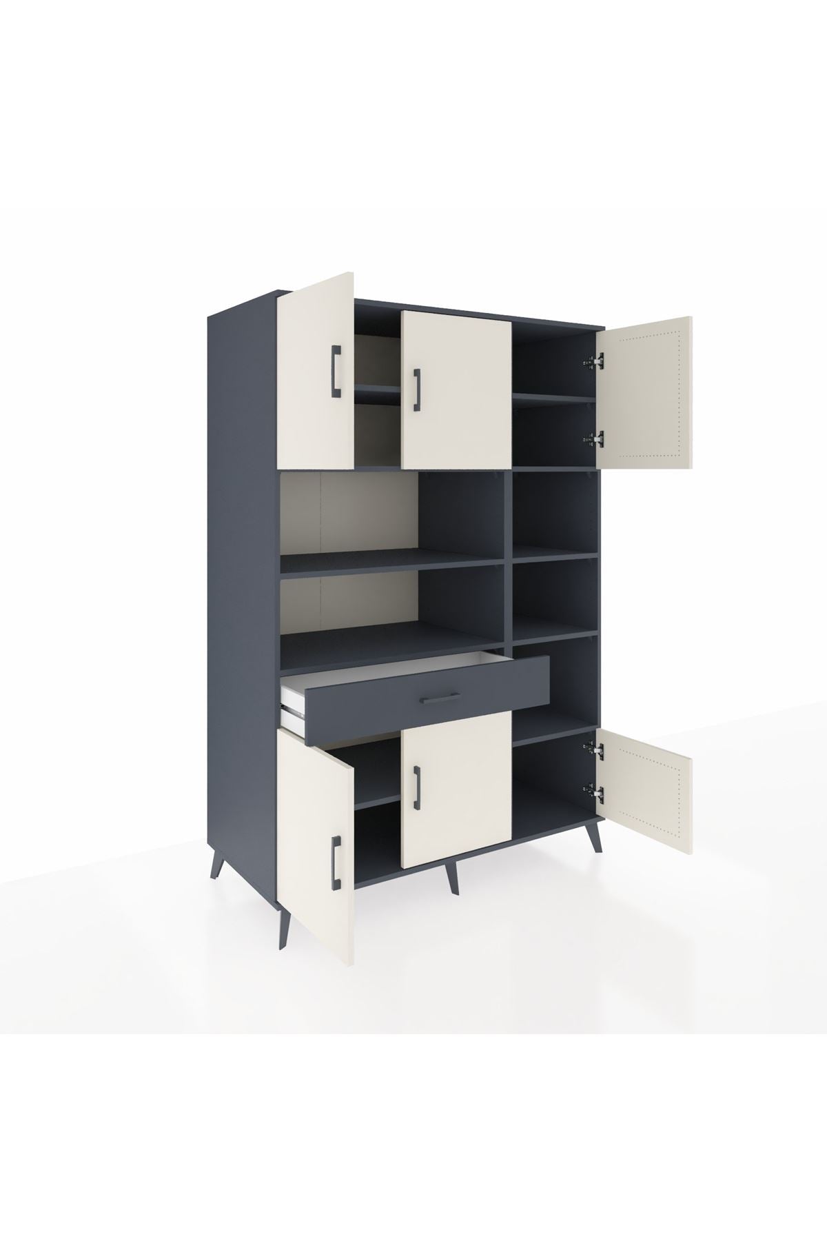 Kronos Dolap 10 Raflı Tek Çekmeceli 6 Kapaklı 132x59x195 Antrasit-Aytaşı/Antrasit