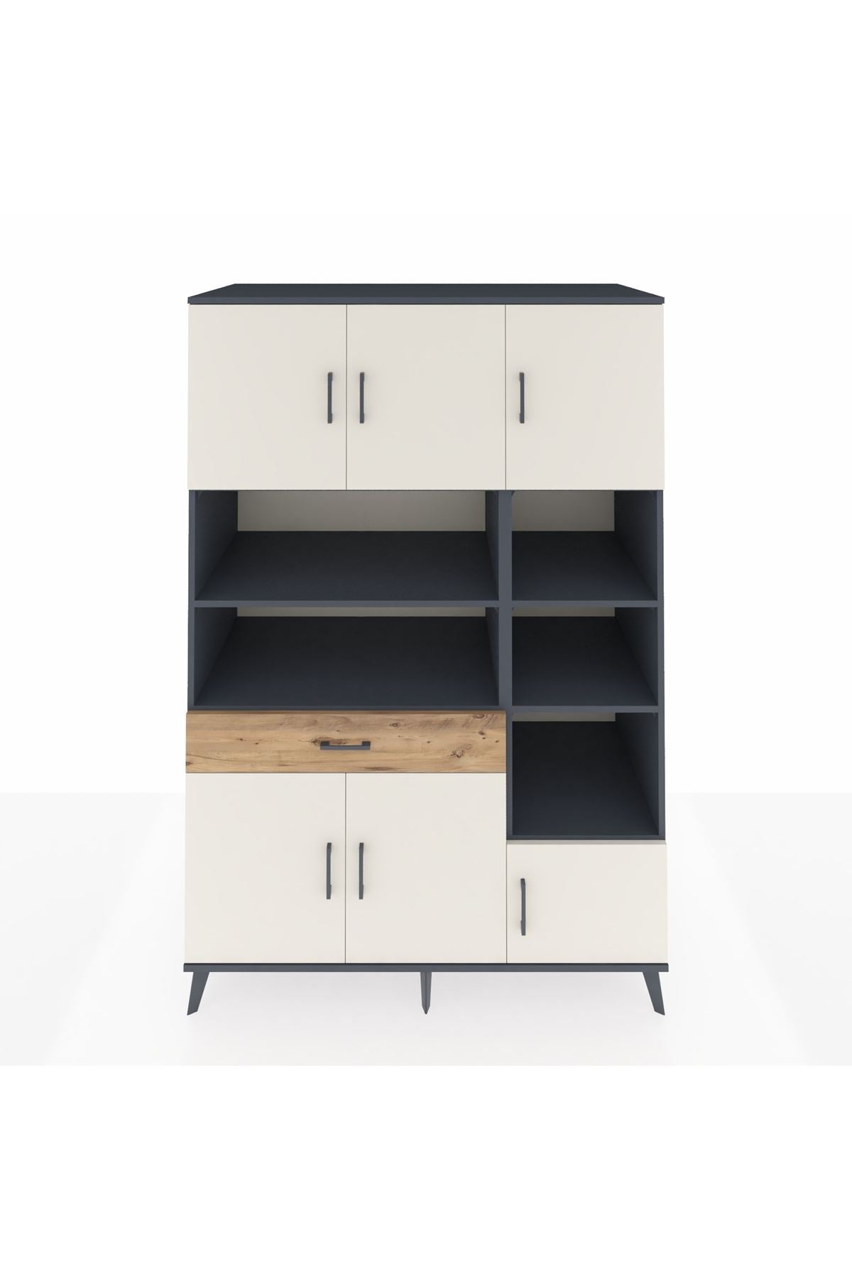 Kronos Dolap 10 Raflı Tek Çekmeceli 6 Kapaklı 132x59x195 Antrasit-Aytaşı/Çam