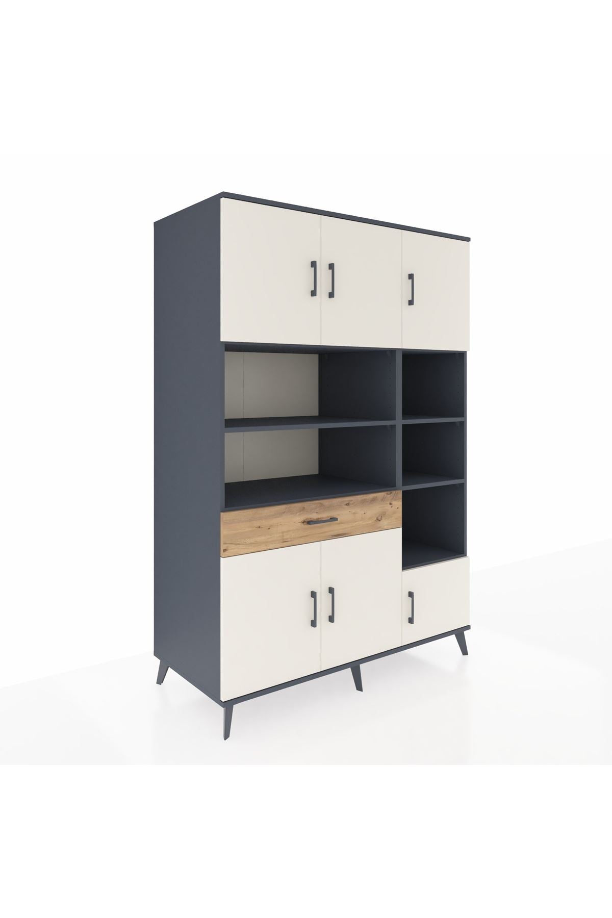 Kronos Dolap 10 Raflı Tek Çekmeceli 6 Kapaklı 132x59x195 Antrasit-Aytaşı/Çam