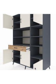 Kronos Dolap 10 Raflı Tek Çekmeceli 6 Kapaklı 132x59x195 Antrasit-Aytaşı/Çam