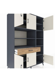 Kronos Dolap 10 Raflı Tek Çekmeceli 6 Kapaklı 132x59x195 Antrasit-Aytaşı/Çam