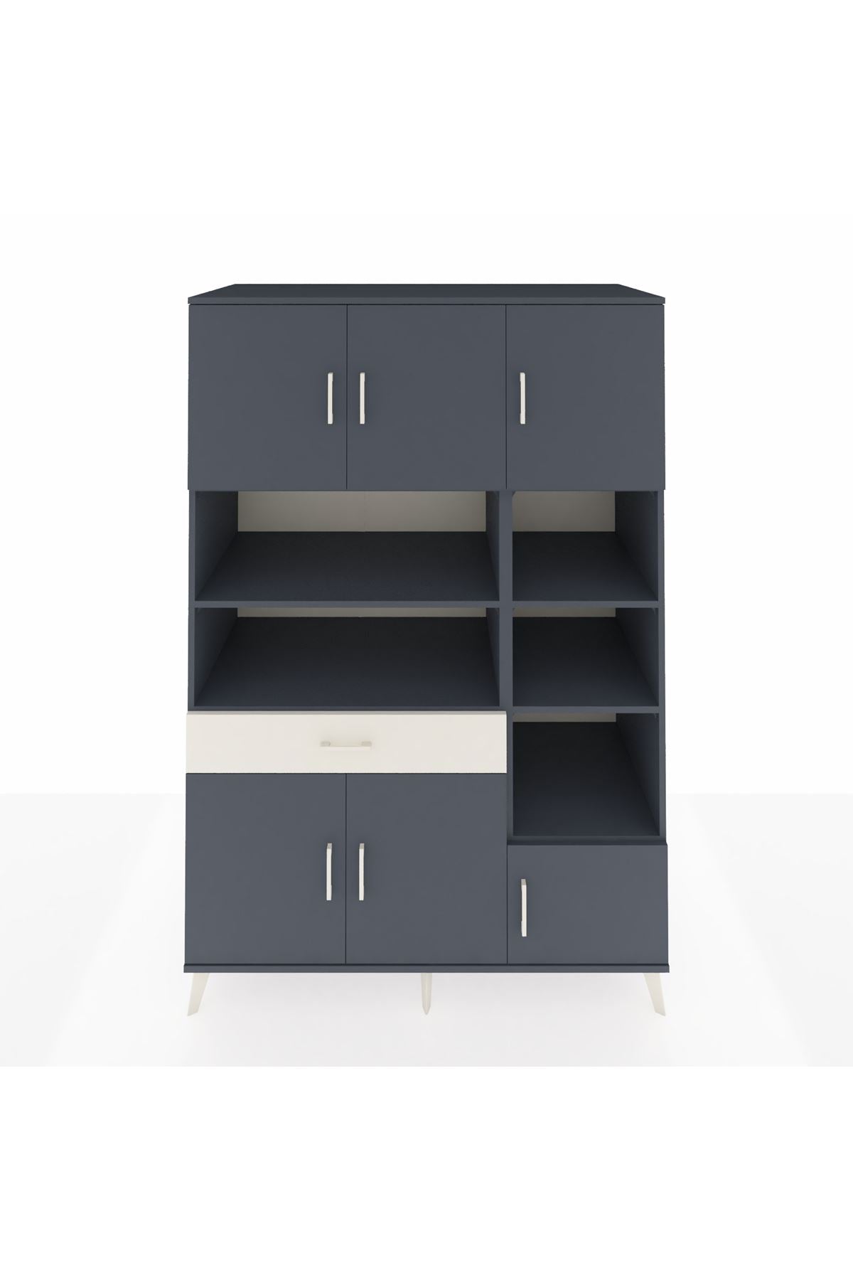 Kronos Dolap 10 Raflı Tek Çekmeceli 6 Kapaklı 132x59x195 Antrasit-Antrasit/Aytaşı