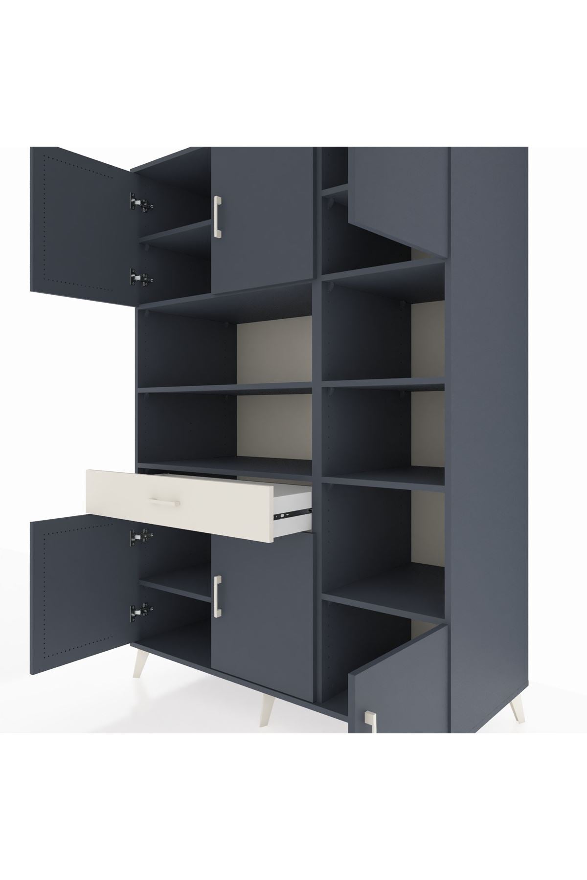 Kronos Dolap 10 Raflı Tek Çekmeceli 6 Kapaklı 132x59x195 Antrasit-Antrasit/Aytaşı