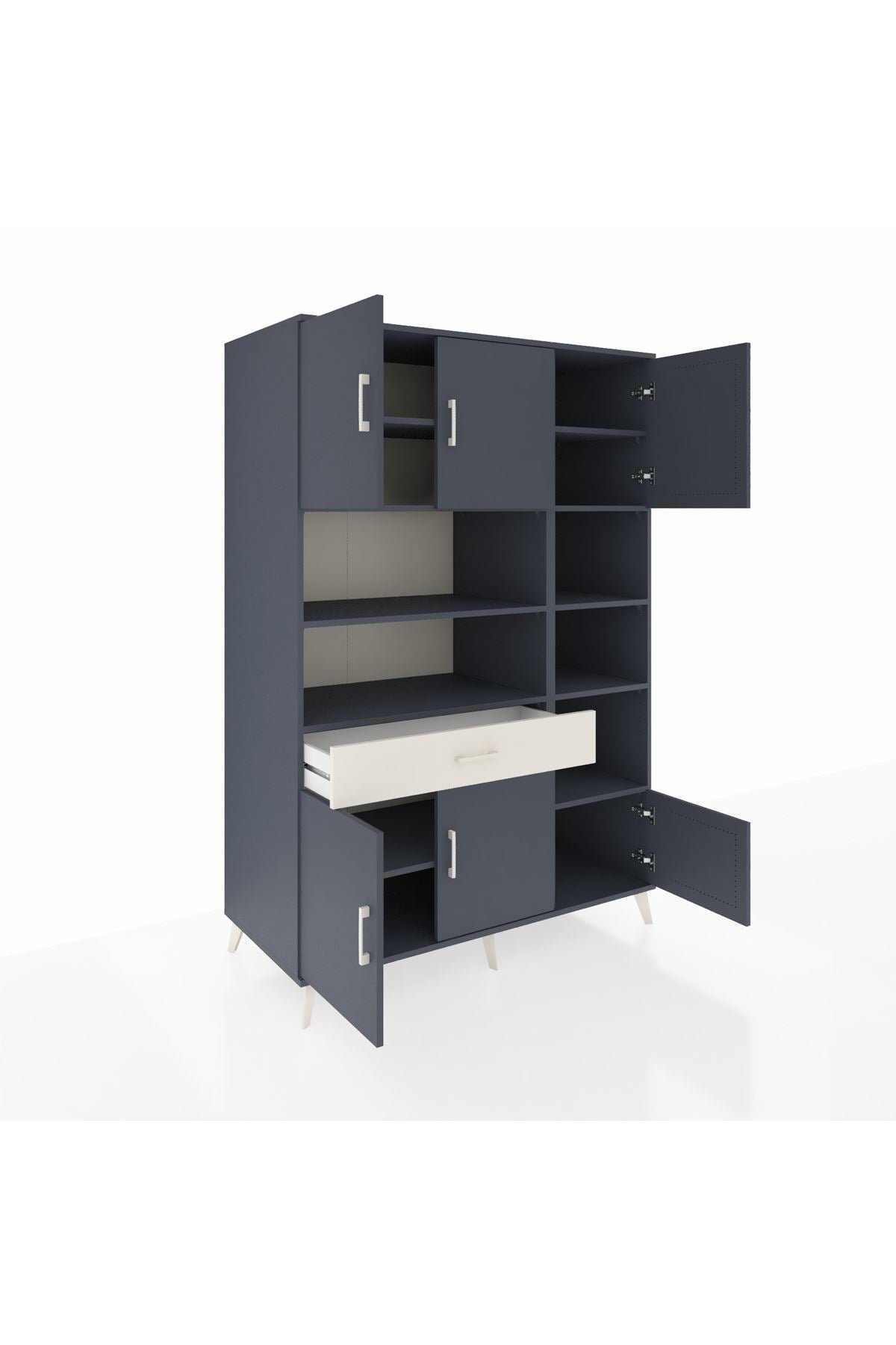 Kronos Dolap 10 Raflı Tek Çekmeceli 6 Kapaklı 132x59x195 Antrasit-Antrasit/Aytaşı